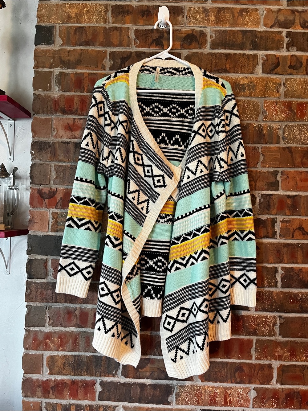 Mint & Cream Geometric Open-Front Women's Cardigan
